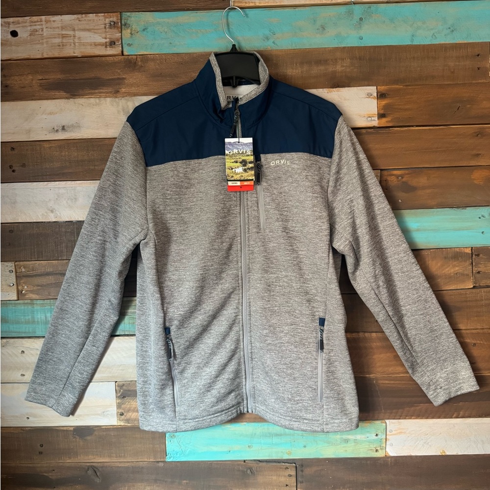 NWT Orvis Men's Bonded Mesh Full-Zip Jacket Navy/ Grey – Fleece Lined | Size M
